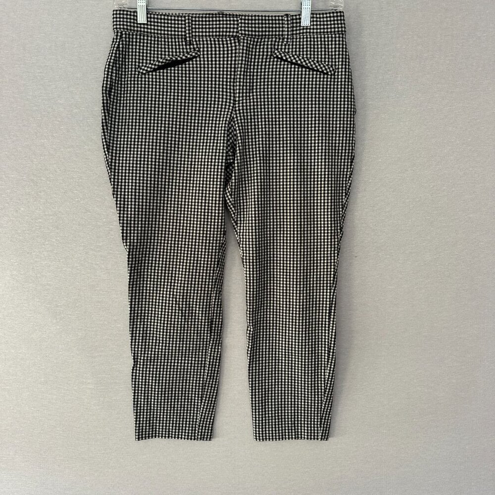 GAP WOMEN'S PANTS BLACKWHITE CHECK CROPPED SKINNY ANKLE CASUAL STRETCH SIZE 12